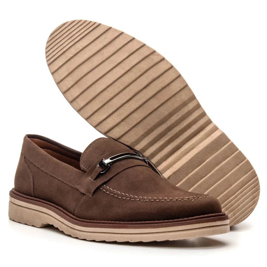 Sapato Loafer Mocassim Couro Nobock Camurça Aveludado Sport Fino com Fivela